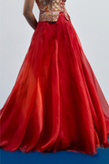 Crimson Organza Flared Skirt
