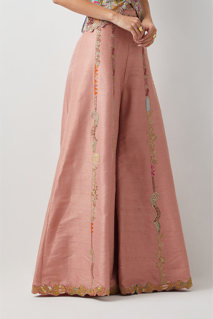 Blush Pink Embroidered Palazzo+Bronze Ornate Embroidered Corset