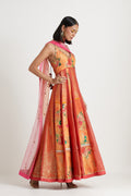 Orange printed anarkali gown with dupatta