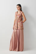 Rose embroidered jacket sharara set