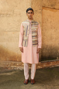Blush kurta set with Linear embroidered jacket