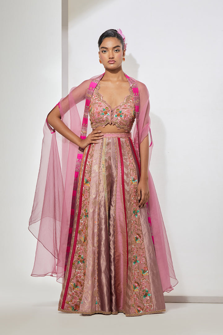 Mauve Embroidered Sharara Set with Organza Dupatta