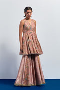 Pink embroidered peplum sharara set