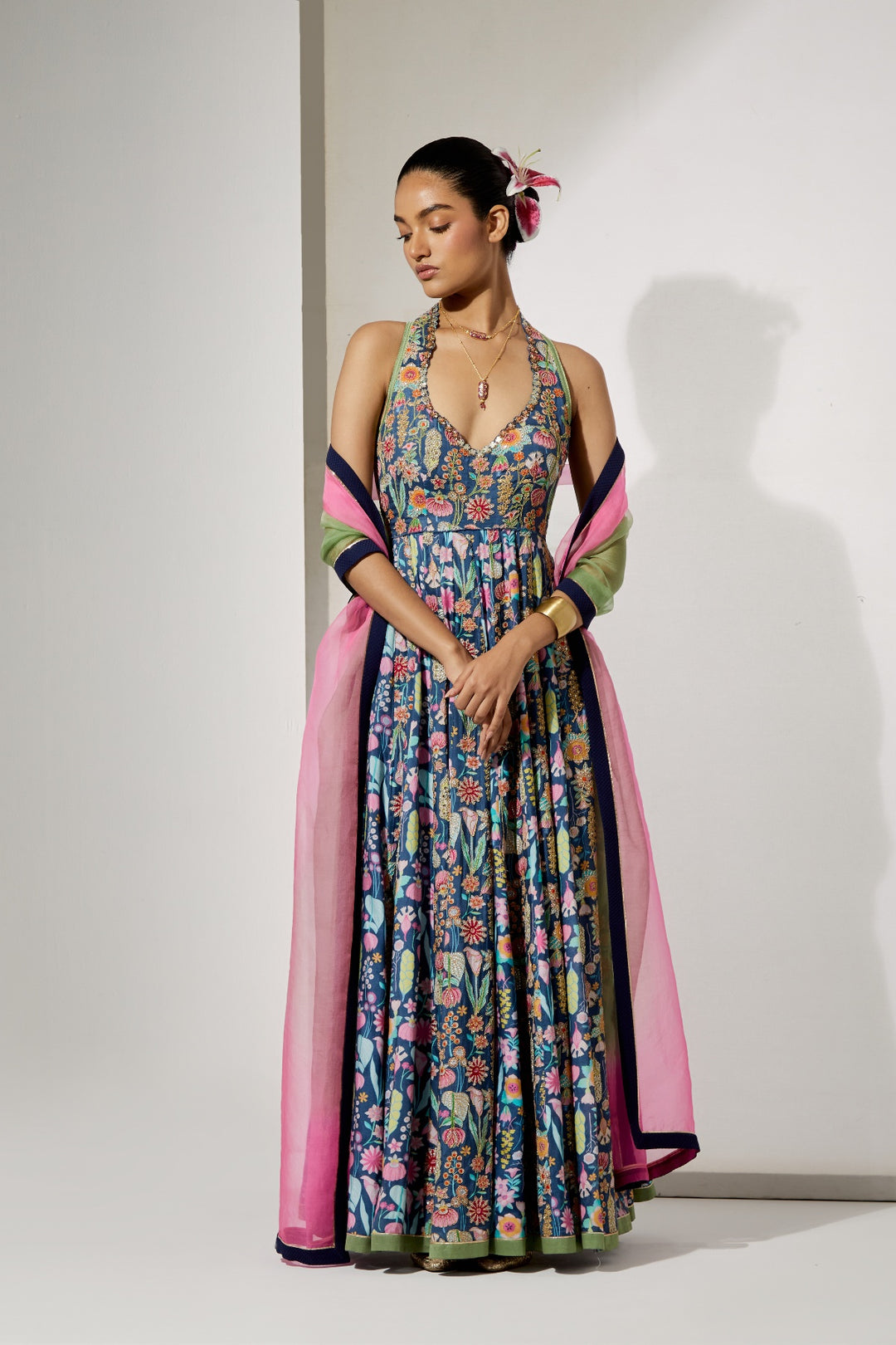 Midnight Bloom Silk Anarkali Set