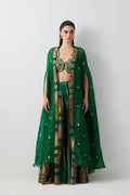 Emerald Green Hand Embroidered Cape Set