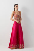 Hot pink embroidered and multi corset plazzo set