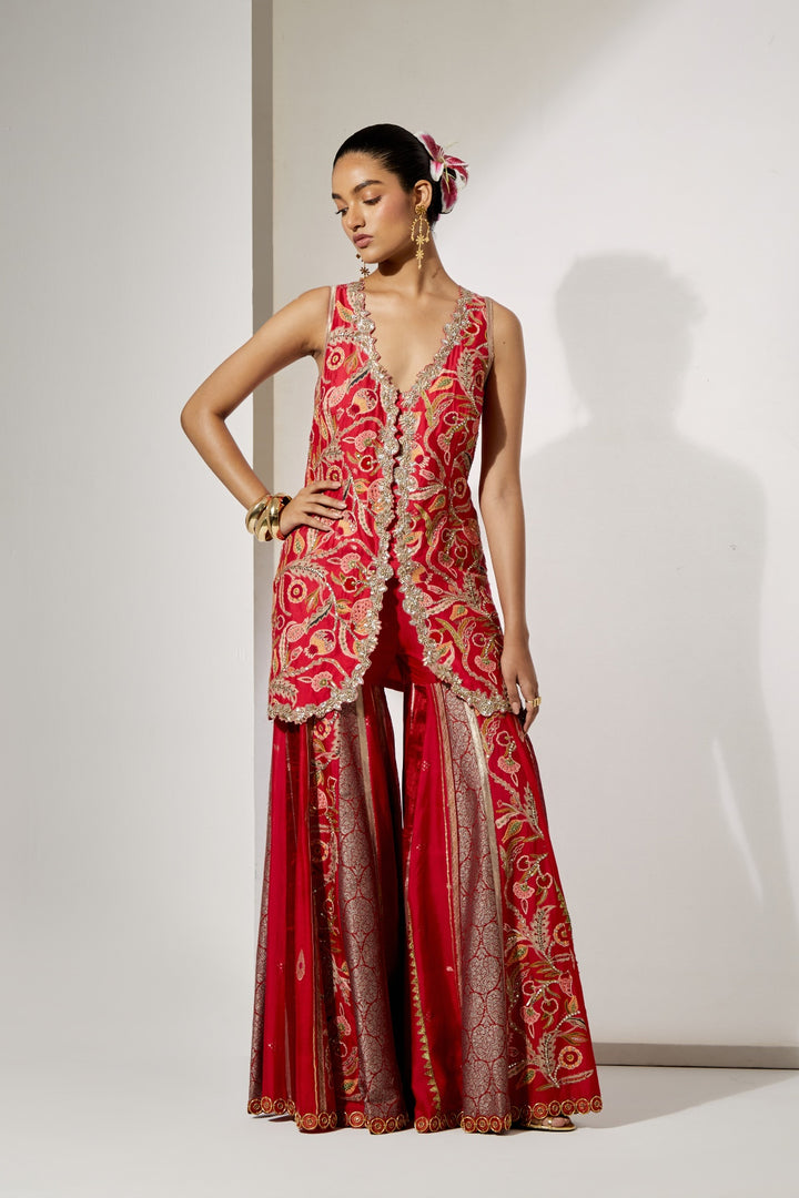 Ruby Royale Embroidered Sharara Set
