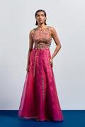 Fuchsia embroidered corset skirt set