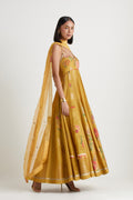 Mustard printed embroidered anarkali with dupatta