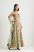 L. green printed embroidered anarkali with dupatta