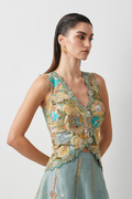 Aqua Gold Embroidered Corset