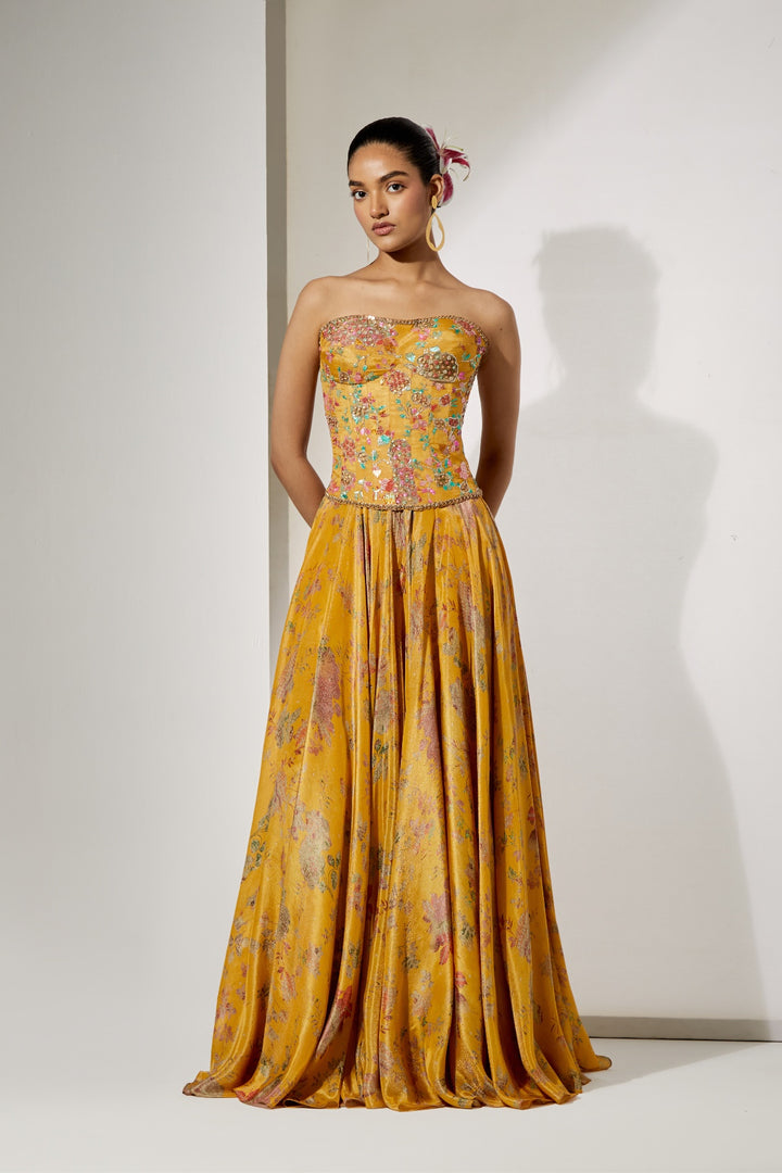 Sunlit Bloom Silk Corset Skirt Set | RTS