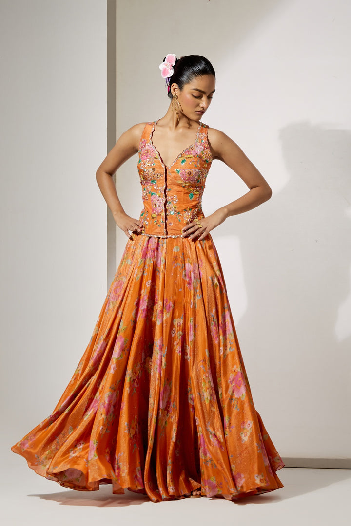 Orange Corset Skirt Set