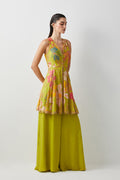 Lime green embroidered peplum sharara set