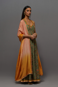 Olive green embroidered anarkali gown with dupatta
