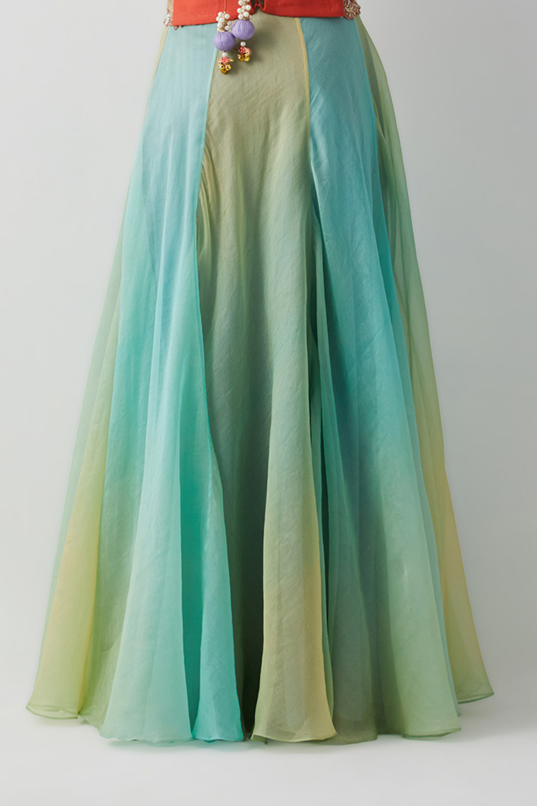 Ombre Aqua-Green Organza Skirt+Aqua Gold Embroidered Corset