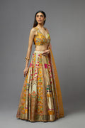 Mustard yellow embroidered lehenga choli with dupatta