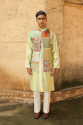 Mint Green Silk Kurta Set with Patchwork Brocade Jacket