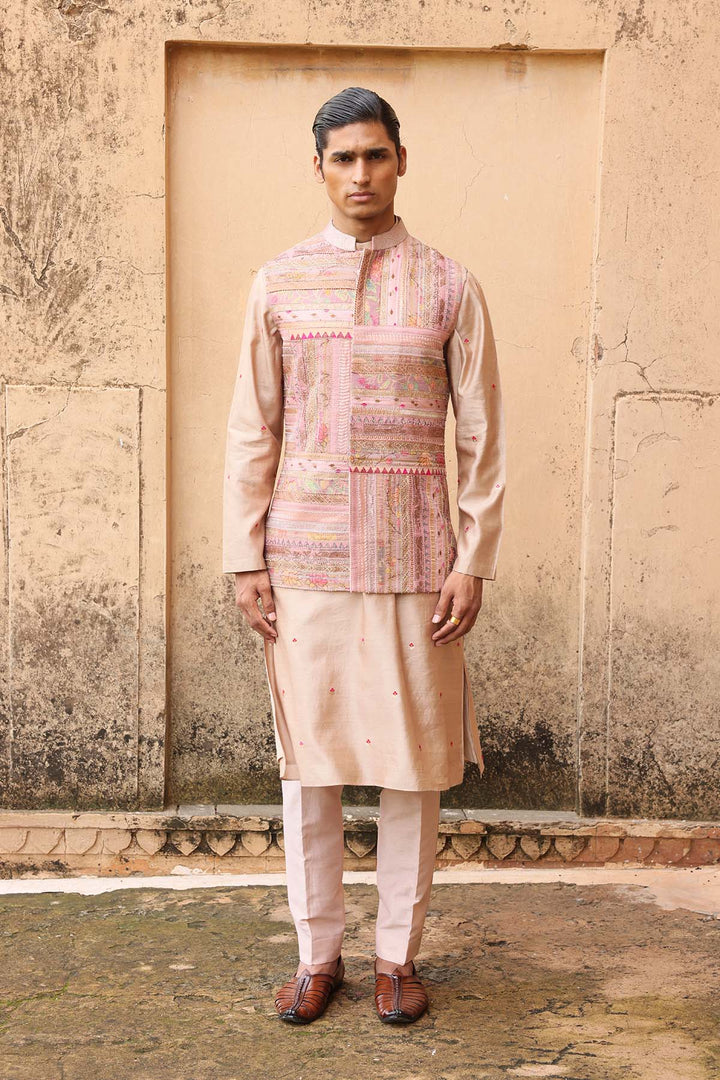 Pink Silk Textured Bundi Set