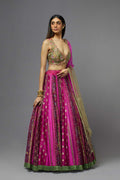 Hot pink Embroidered lehenga set with ombre dupatta