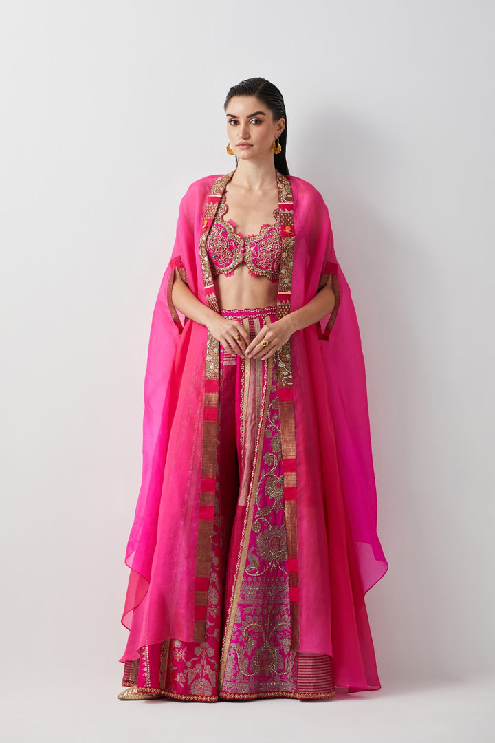 Diva Pink Hand Embroidered Cape Set
