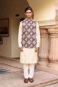 Cream kurta set with statement jacket