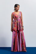 MAuve pink ombre Embroidered peplum sharara set