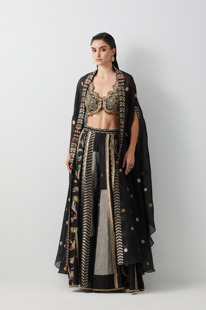 Black Silk &amp; Brocade Cape Set