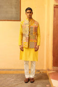 Mustard kurta set with textured jacket