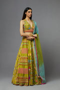 Multicolour sleeveless lehenga set with ombre dupatta