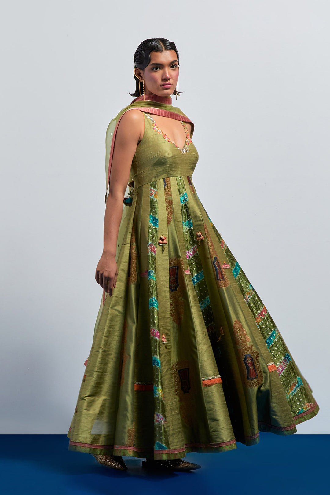 Lime green embroidered anarkali set