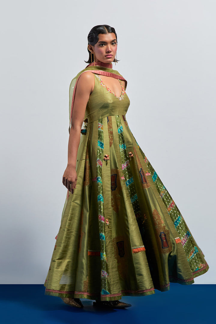 Lime green embroidered anarkali set