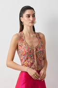 Fuschia Paisley Embroidered Corset