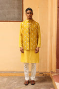 Marigold Yellow Silk Brocade Floral Bandi Set