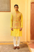 Sunshine Yellow Silk Brocade Jaal Bandi Set