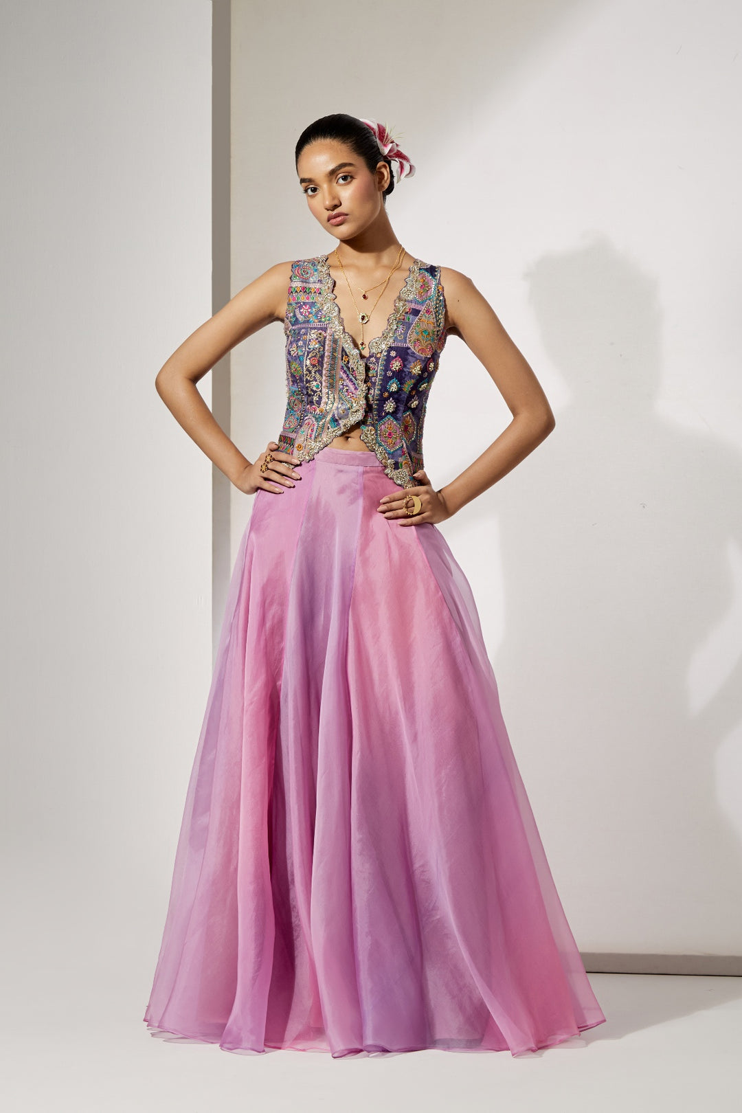 Lavender Embroidered Corset &amp; Organza Skirt Set