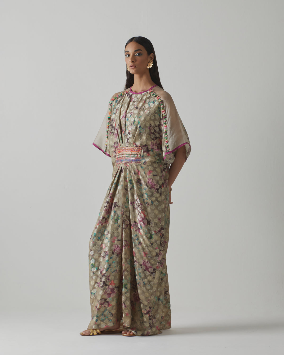 Multi coloured Silk Floral Kaftan