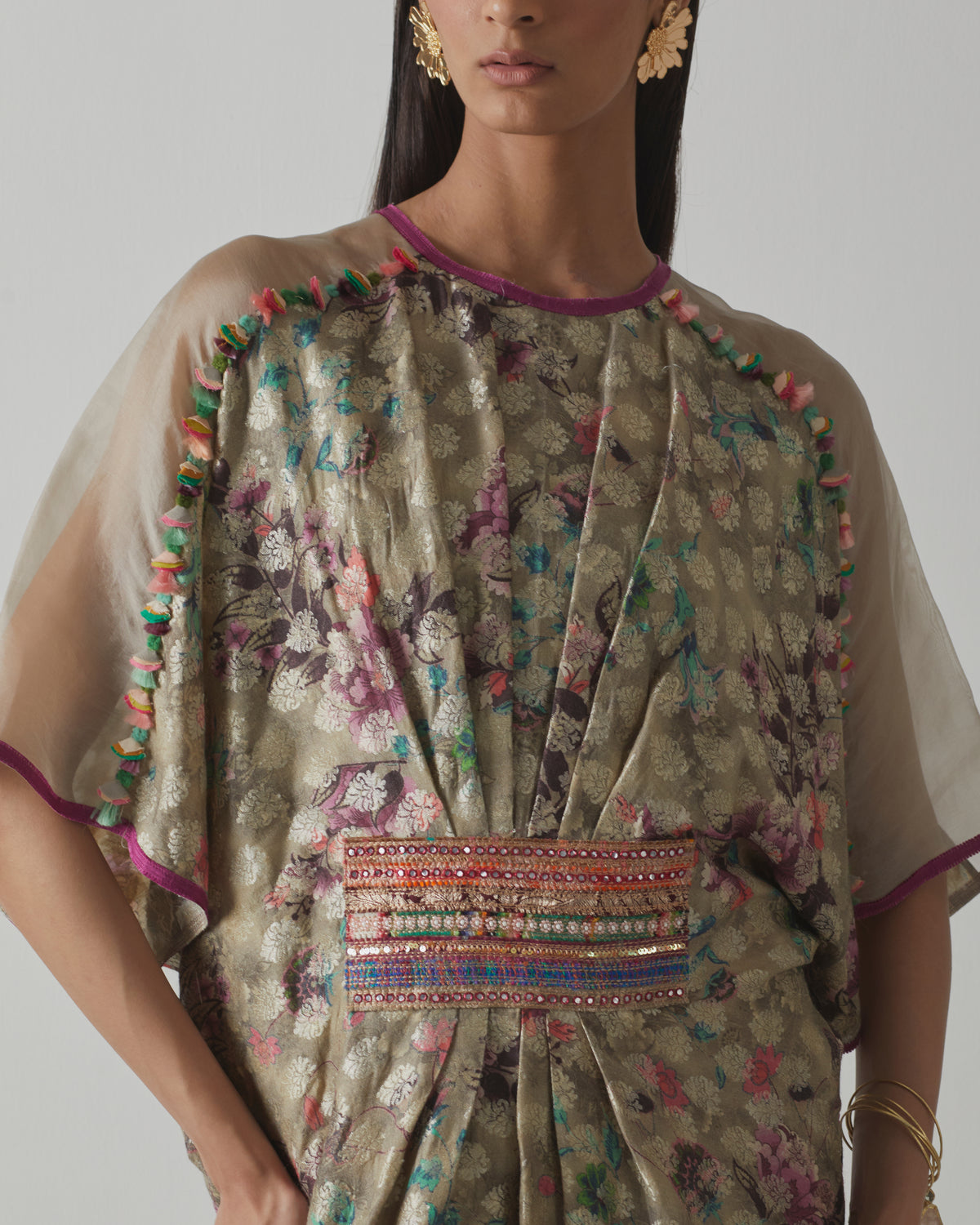 Multi coloured Silk Floral Kaftan