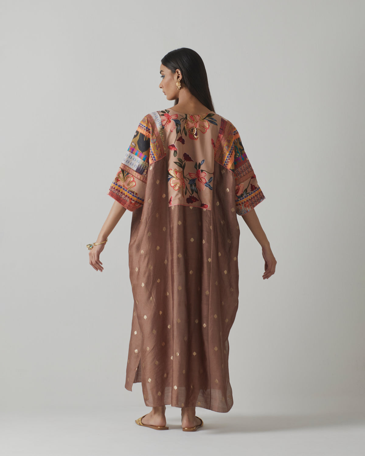 Brown Patchwork Silk Kaftan