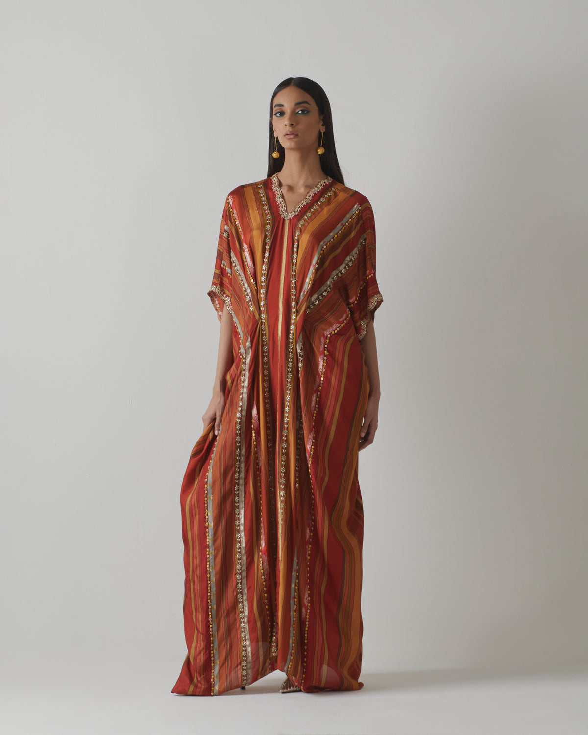 Orange Embellished Kaftan