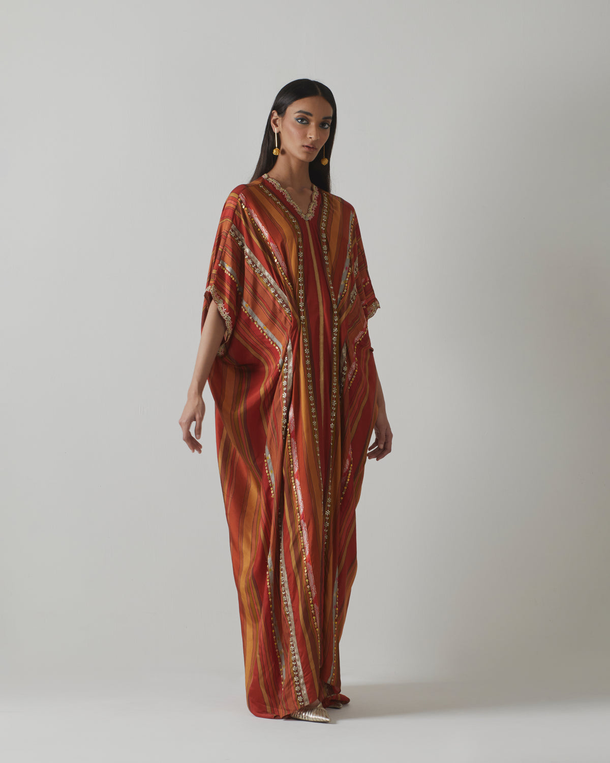 Orange Embellished Kaftan