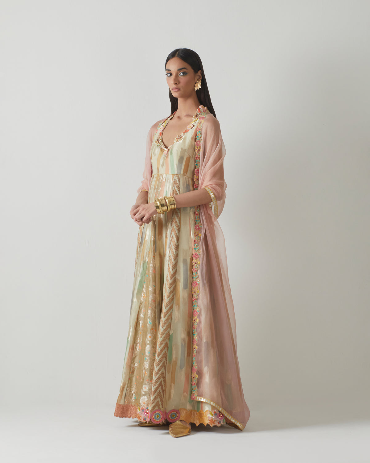 Organza Floral Anarkali Set