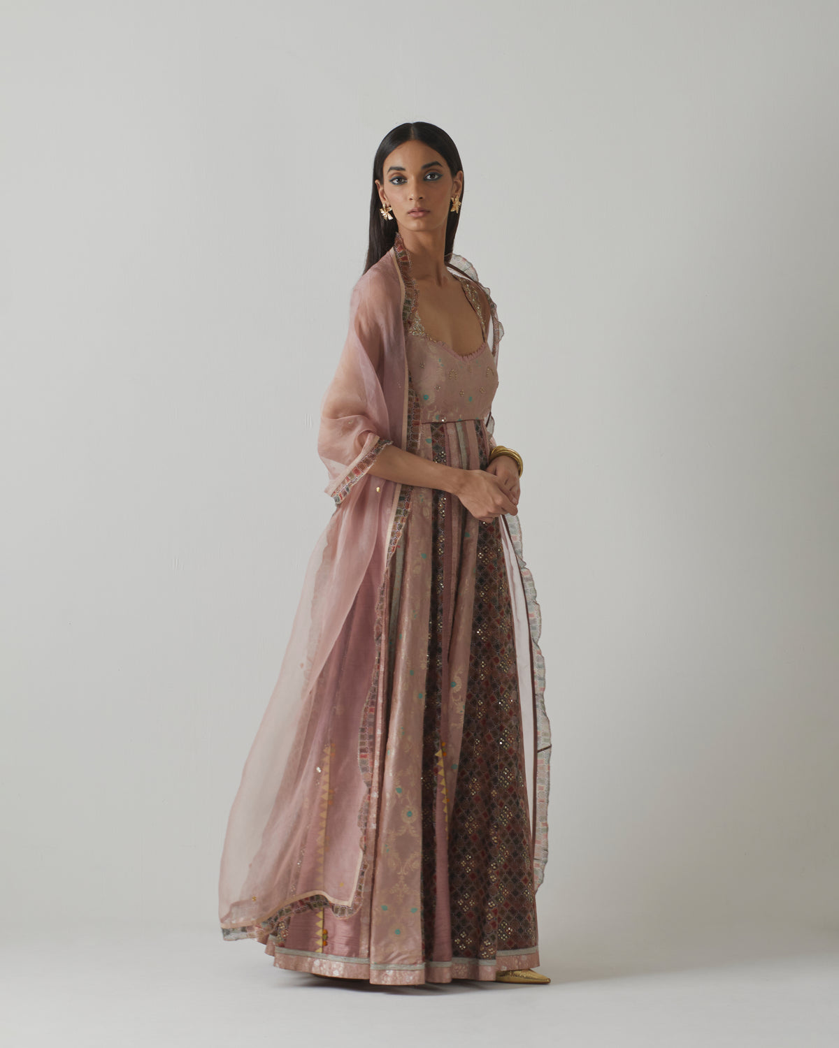 Mauve embellished Anarkali Set