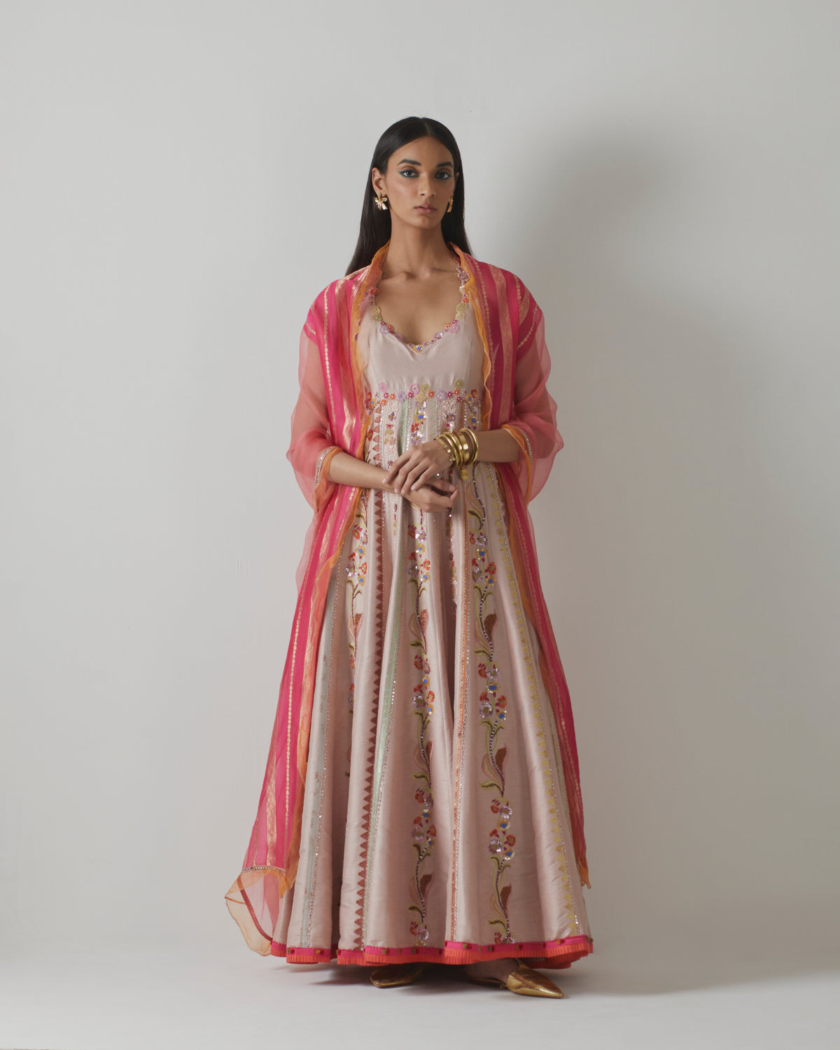 Powder Pink Embroidered Anarkali Set