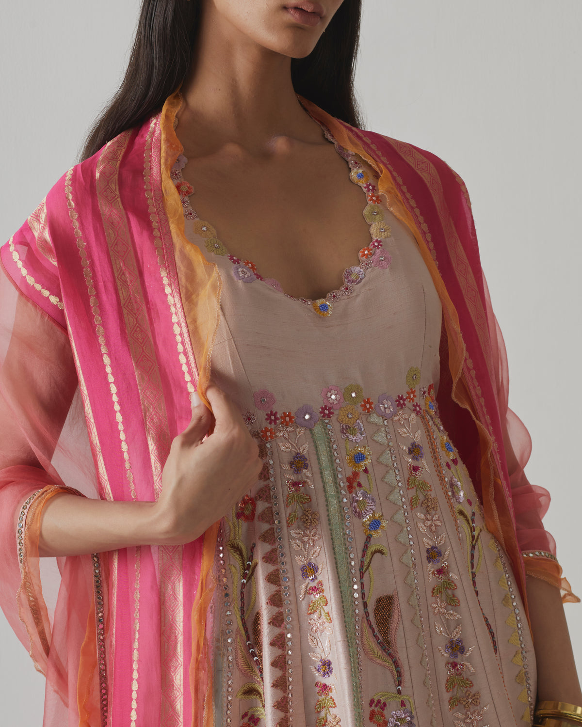 Powder Pink Embroidered Anarkali Set