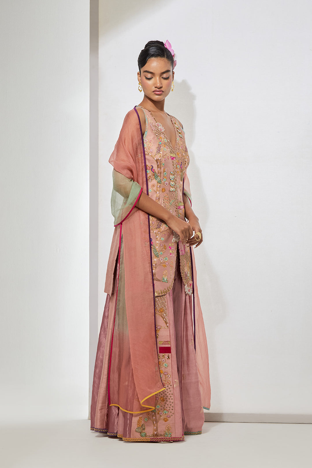 Blush Pink Embroidered Kurta Sharara Set with Dupatta