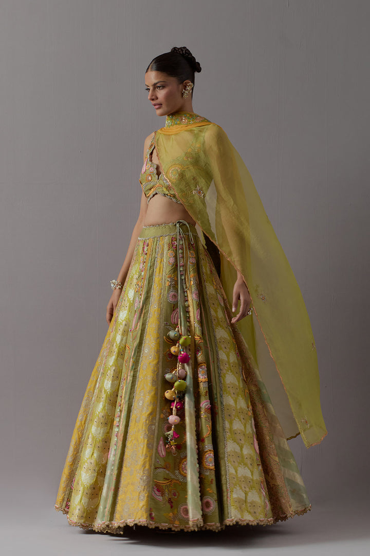 Lime green embroidered lehenga choli with dupatta