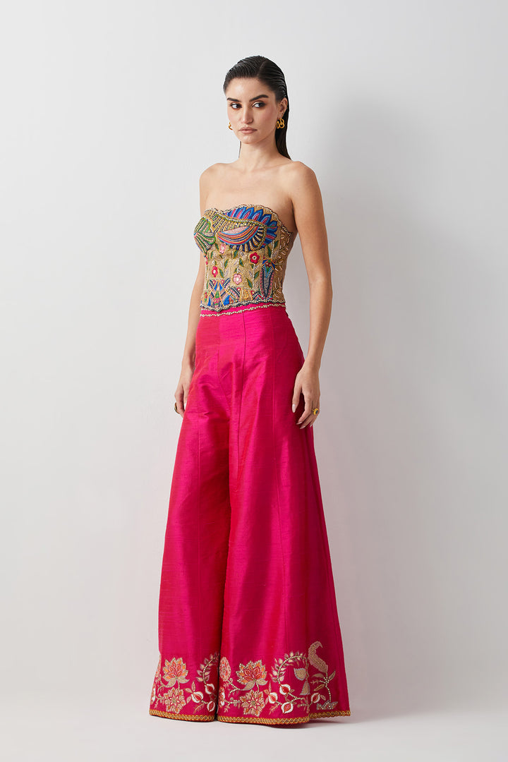 Hot Pink embroidered corset plazzo set