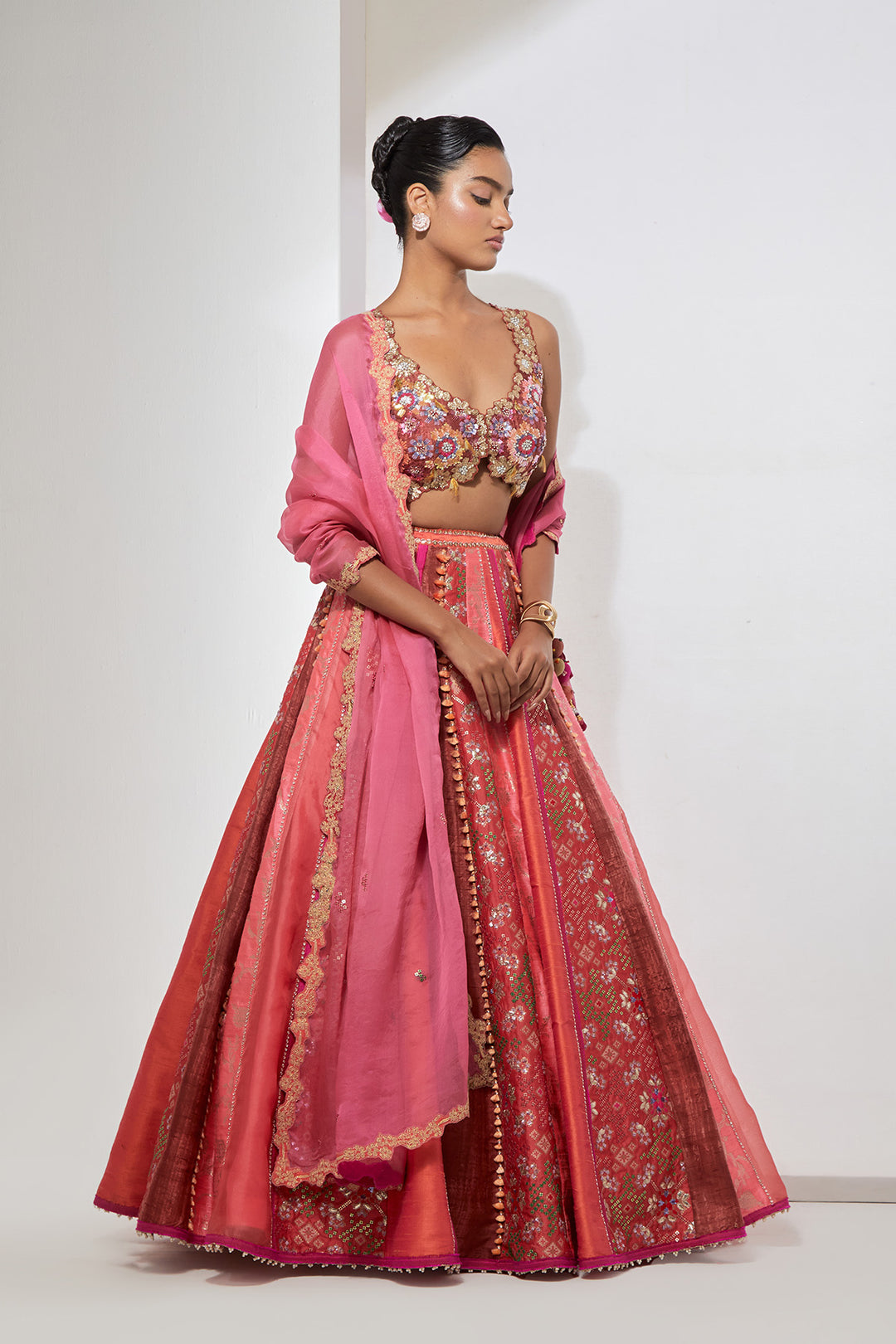 Peach Pink Embroidered Lehenga Set with Dupatta