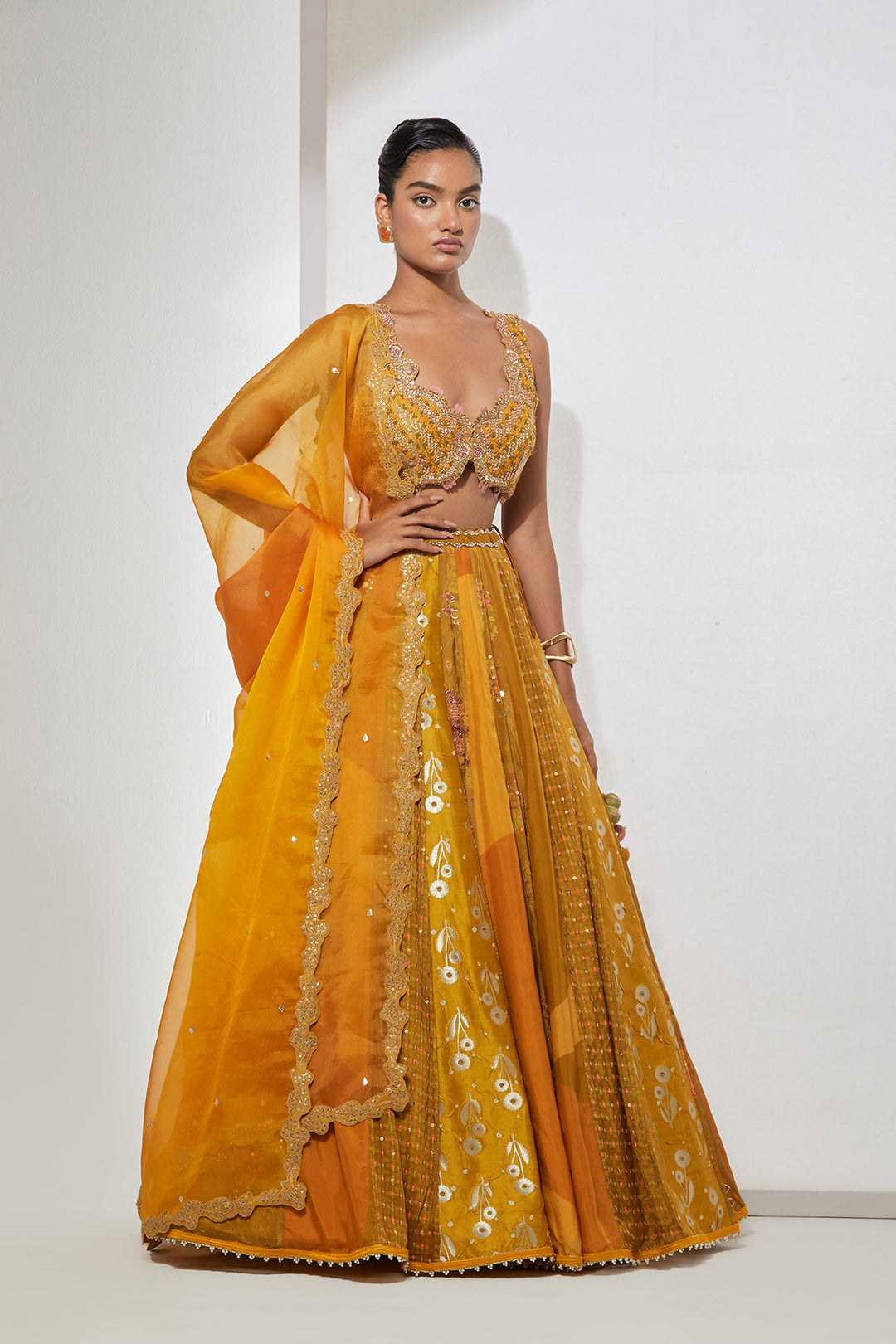 Mustard Embroidered Lehenga Set with Dupatta